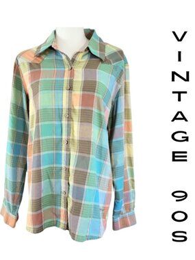 ORVIS Vintage 1990's Wrinkle Free Plaid Button-Down Shirt - Women's 16